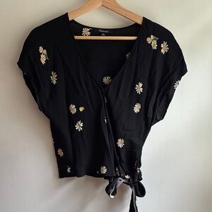 Madewell Black Short Sleeve Tie Front Blouse